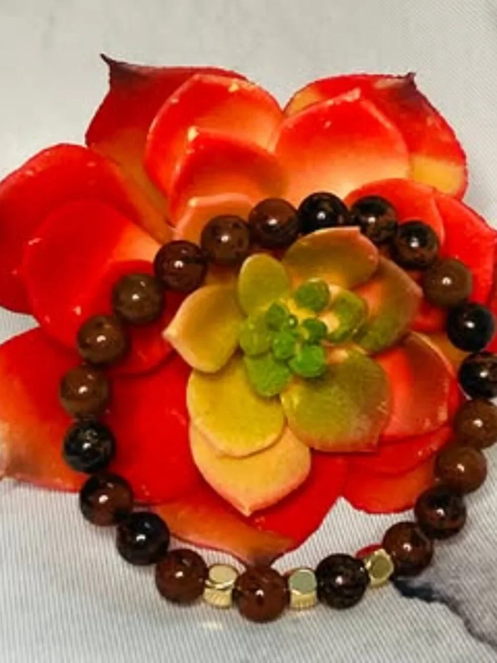 Golden Earth – Mahogany Obsidian Bracelet with 18K Gold Square Beads